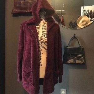 Furry Hooded Burgundy Cardigan